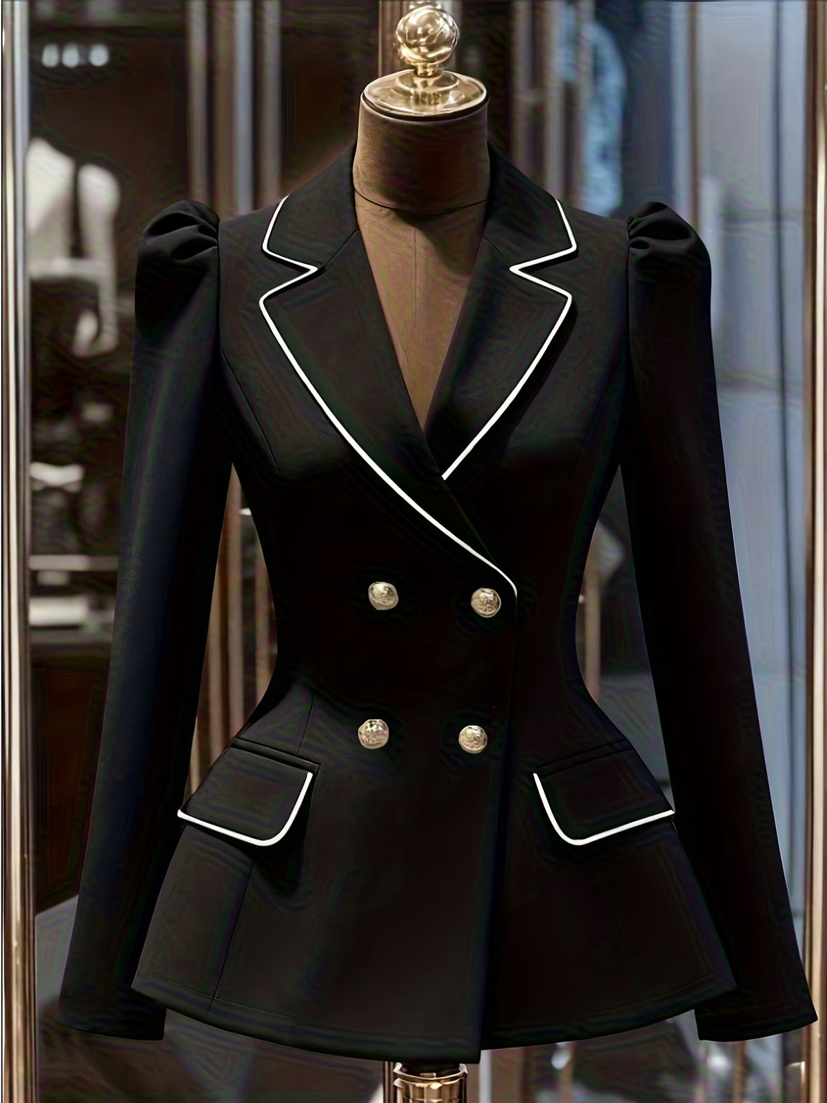 Women's Khaki Blazer with Defined Waist and Contrast Details