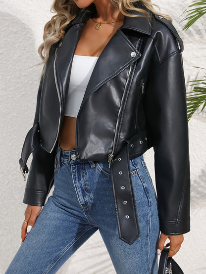 Women's Cropped Jacket with Belt and Long Sleeves