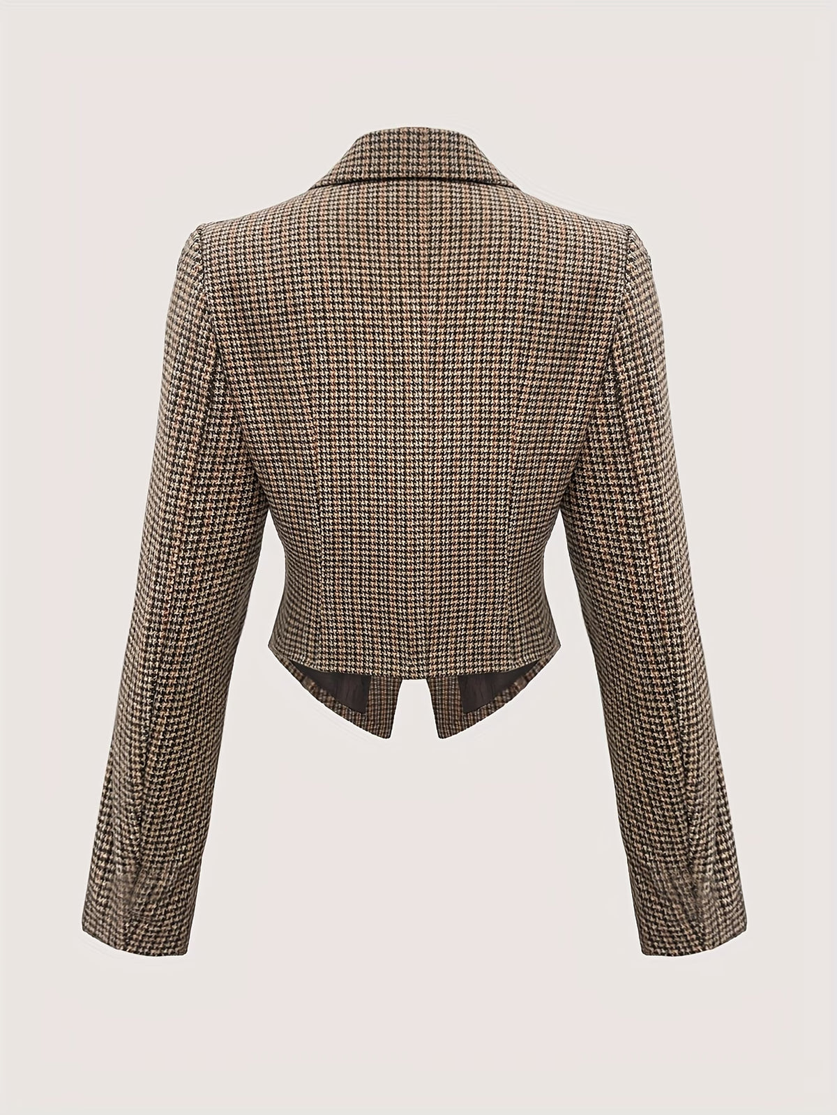 Women's Brown Tartan Structured Blazer with Single Button