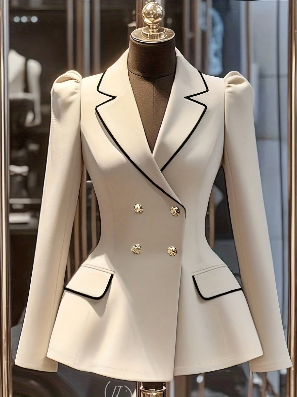 Women's Khaki Blazer with Defined Waist and Contrast Details