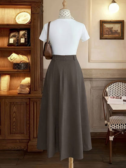 Women's High Waist Pleated A-Line Midi Skirt