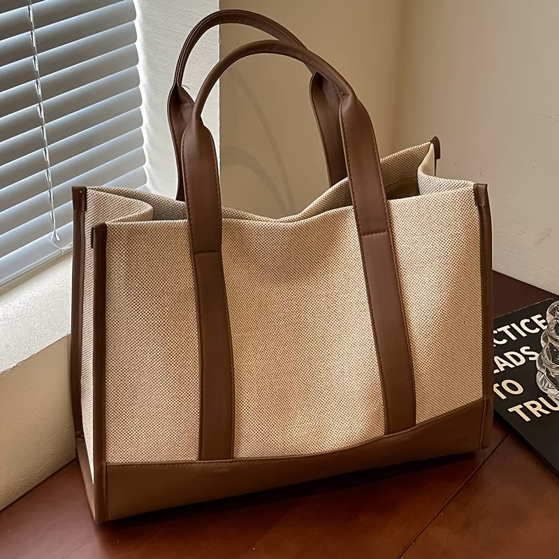 Women's Large Capacity Color Block Tote Bag