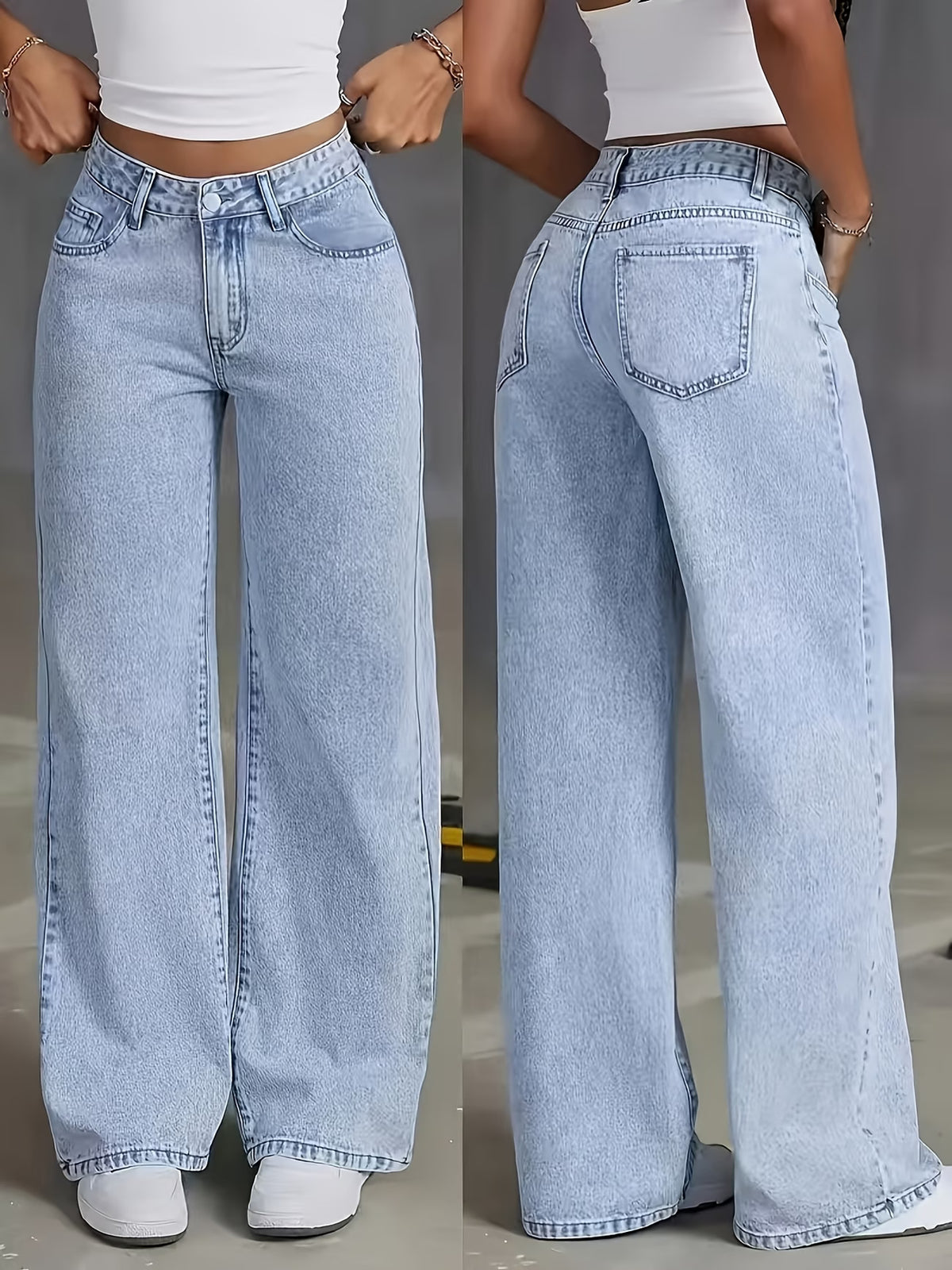 Women's Wide Leg Straight Jeans with Snowflake Design