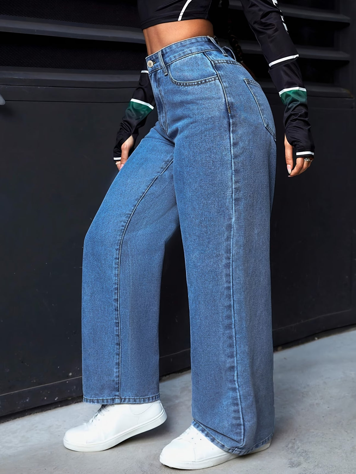 Women's Blue High Waist Wide Leg Jeans
