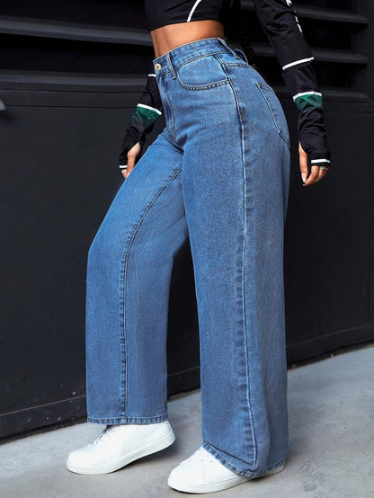 Women's Blue High Waist Wide Leg Jeans