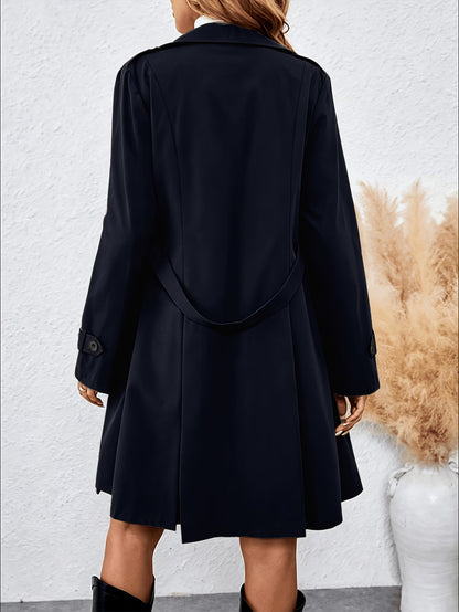 Women's Long Trench Coat with Belt and Buttons