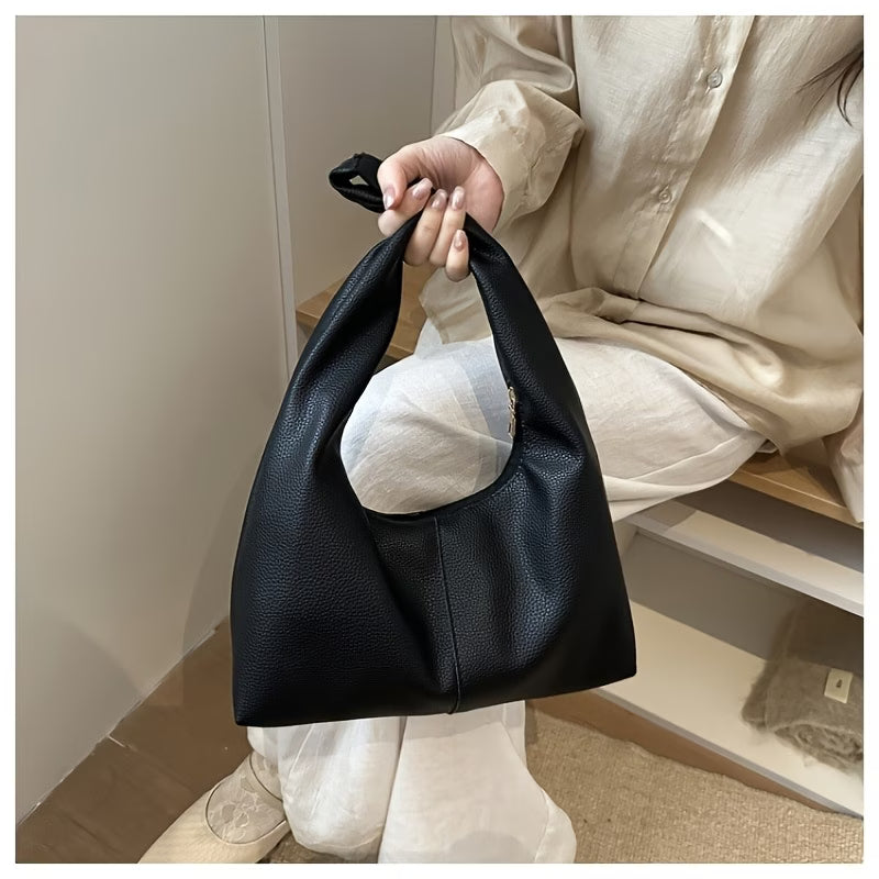 Women's Minimalist Black Faux Leather Shoulder Bag