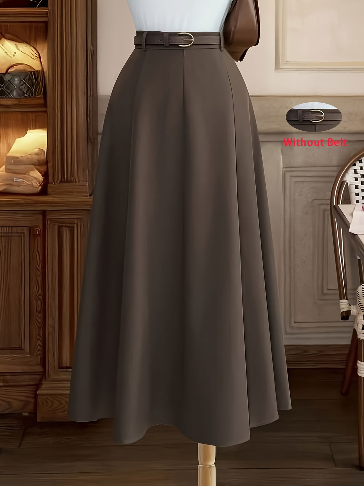 Women's High Waist Pleated A-Line Midi Skirt