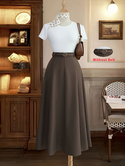 Women's High Waist Pleated A-Line Midi Skirt