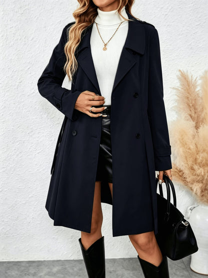 Women's Long Trench Coat with Belt and Buttons