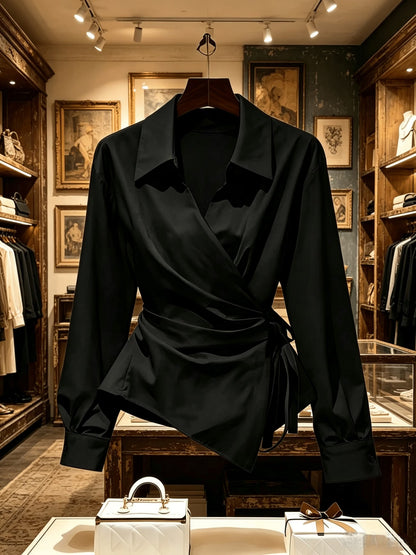 Women's Elegant Long Sleeve Blouse with Tie Detail