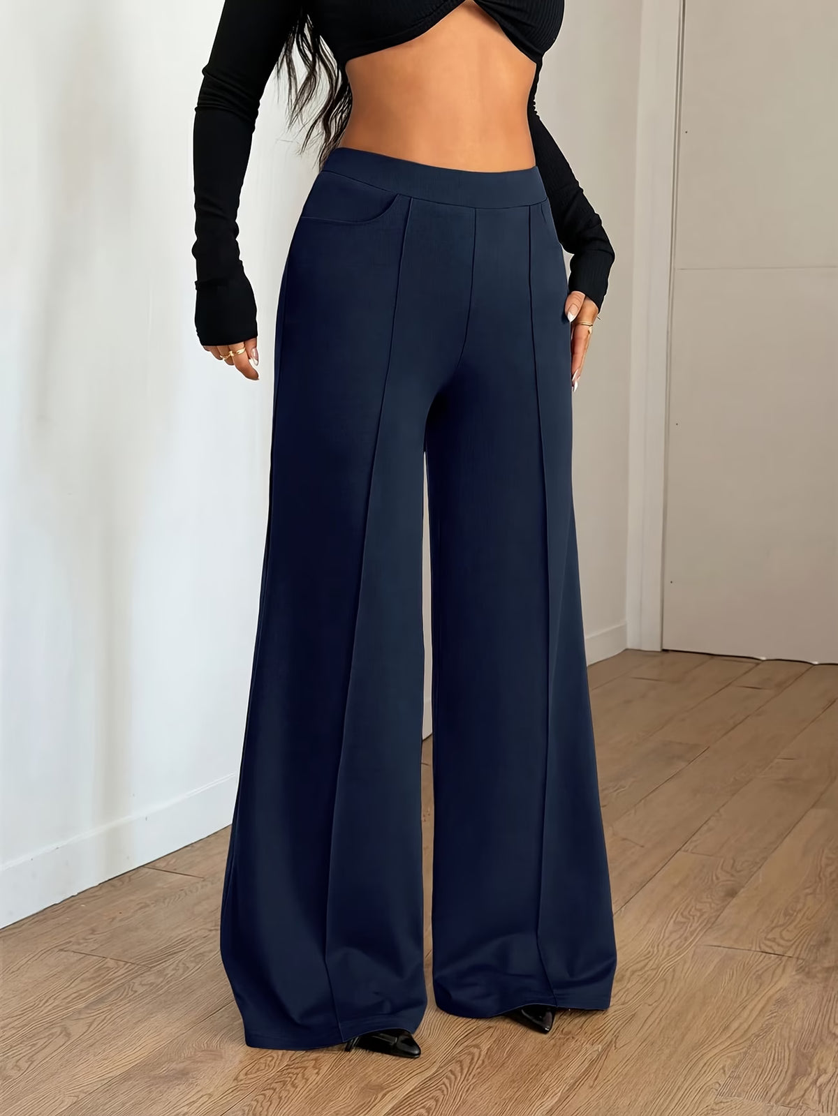 Women's Elegant Wide Leg Trousers with Pockets