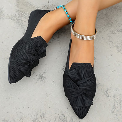 Women's Pointed Toe Ballet Flat with Bow and Breathable Mesh
