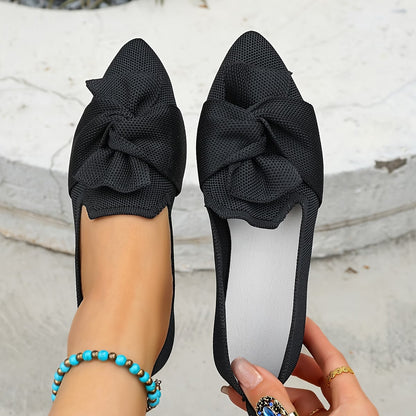 Women's Pointed Toe Ballet Flat with Bow and Breathable Mesh