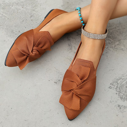Women's Pointed Toe Ballet Flat with Bow and Breathable Mesh