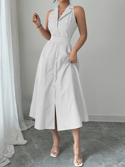 Women's Tailored Midi Dress with Defined Waist