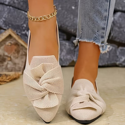 Women's Pointed Toe Ballet Flat with Bow and Breathable Mesh