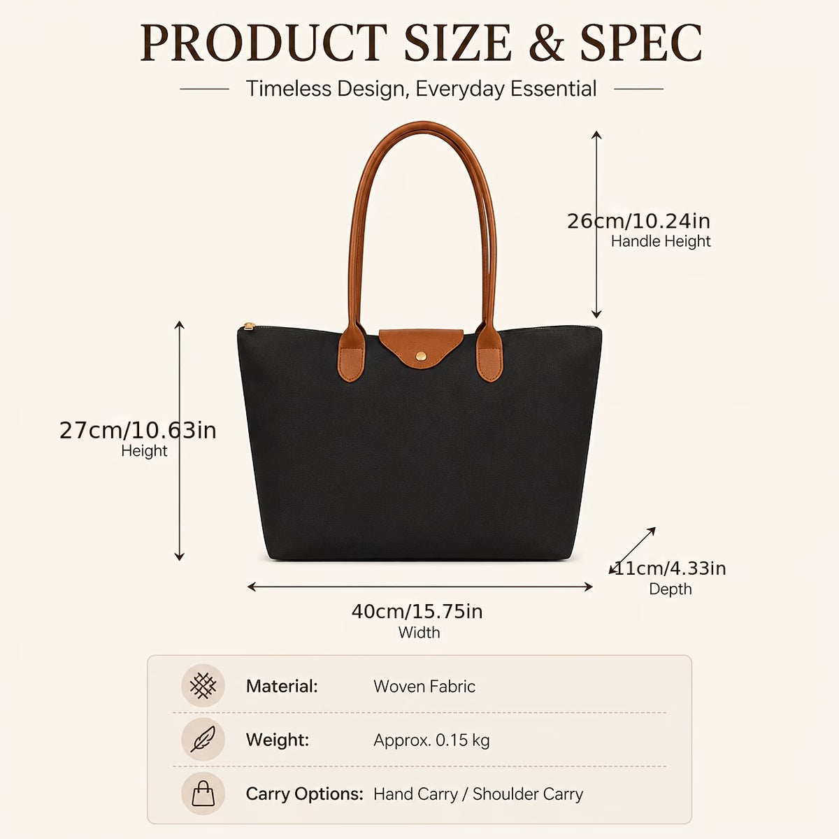 Women's Large Nylon Tote Bag with Zipper