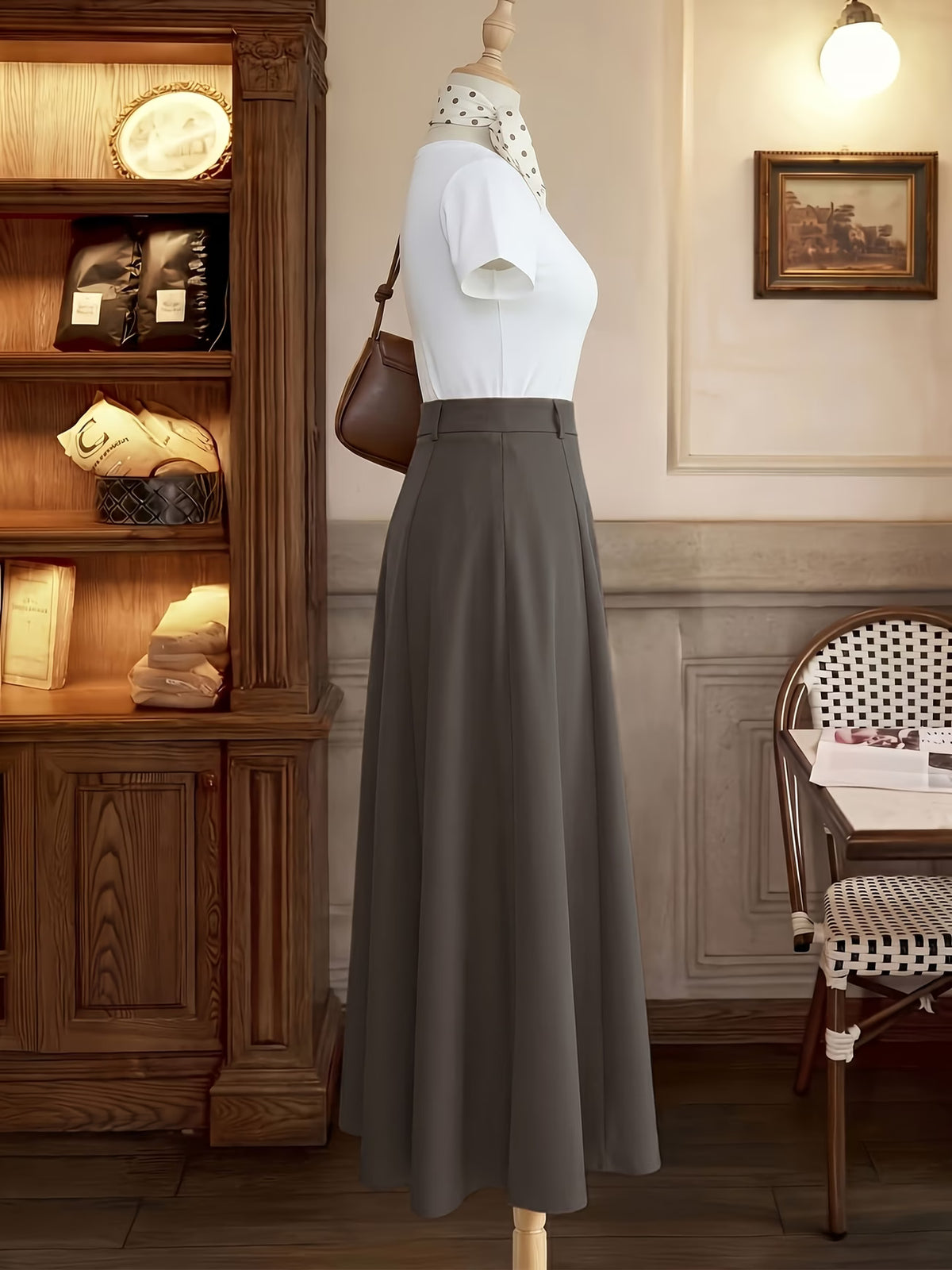 Women's High Waist Pleated A-Line Midi Skirt