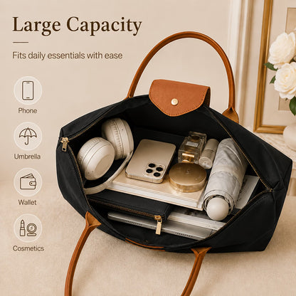 Women's Large Nylon Tote Bag with Zipper
