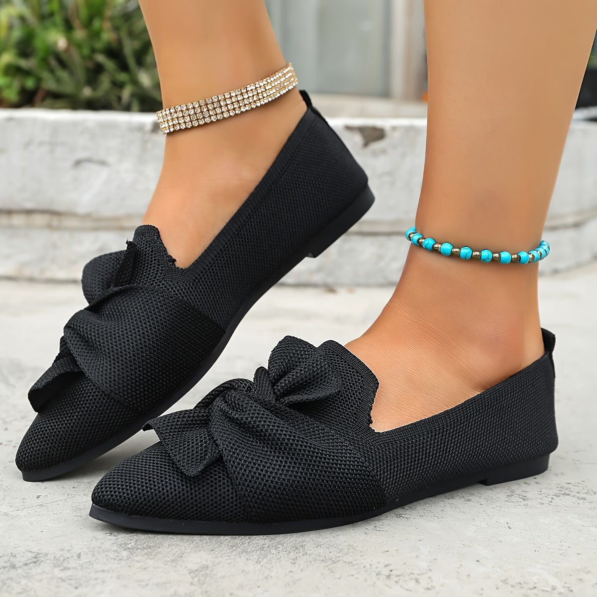 Women's Pointed Toe Ballet Flat with Bow and Breathable Mesh