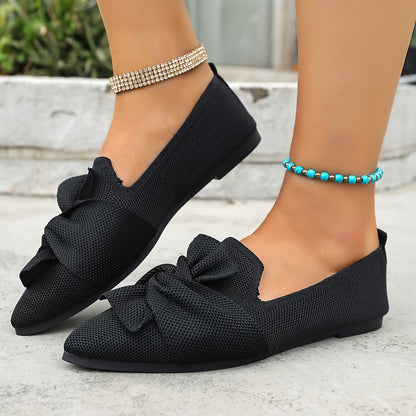 Women's Pointed Toe Ballet Flat with Bow and Breathable Mesh