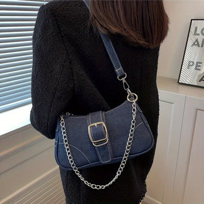 Women's Denim Shoulder Bag with Chain Strap