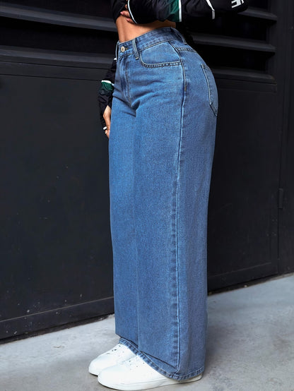 Women's Blue High Waist Wide Leg Jeans