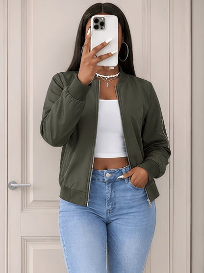 Women's Plus Size Bomber Jacket with Zipper and Soft Fabric