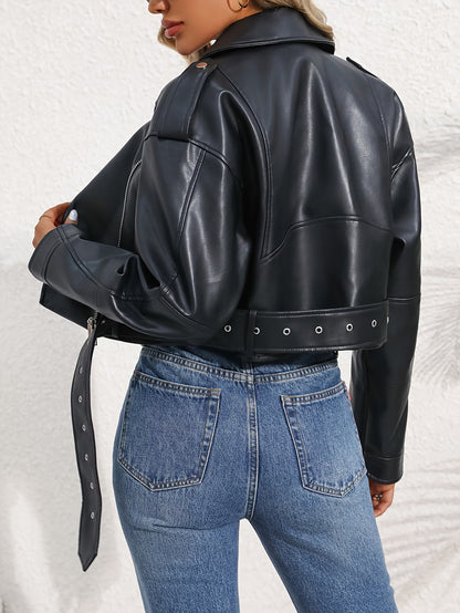 Women's Cropped Jacket with Belt and Long Sleeves