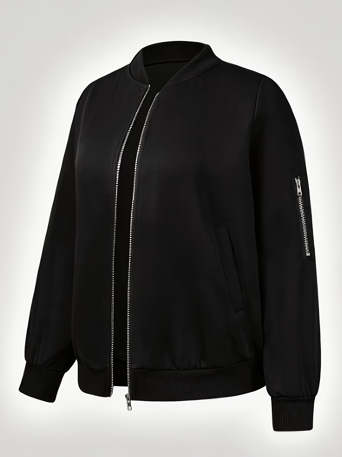 Women's Plus Size Bomber Jacket with Zipper and Soft Fabric