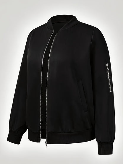 Women's Plus Size Bomber Jacket with Zipper and Soft Fabric