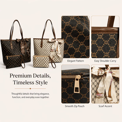 Women's 3-Piece PU Set with Tote Bag, Shoulder Bag, and Clutch