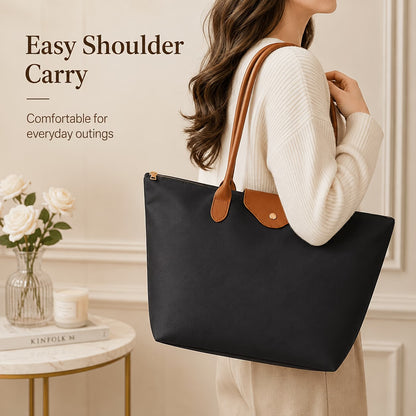 Women's Large Nylon Tote Bag with Zipper