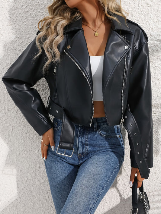 Women's Cropped Jacket with Belt and Long Sleeves