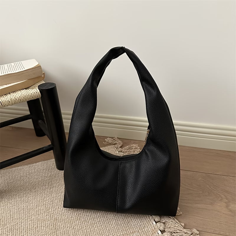 Women's Minimalist Black Faux Leather Shoulder Bag