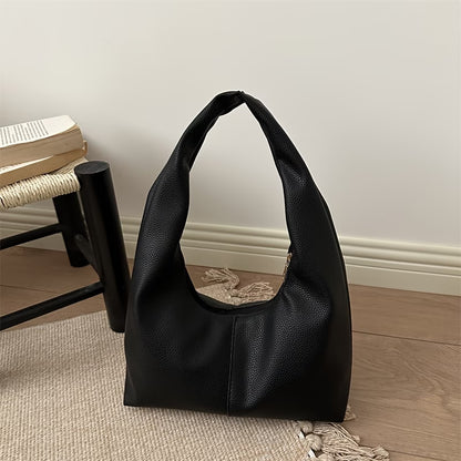 Women's Minimalist Black Faux Leather Shoulder Bag