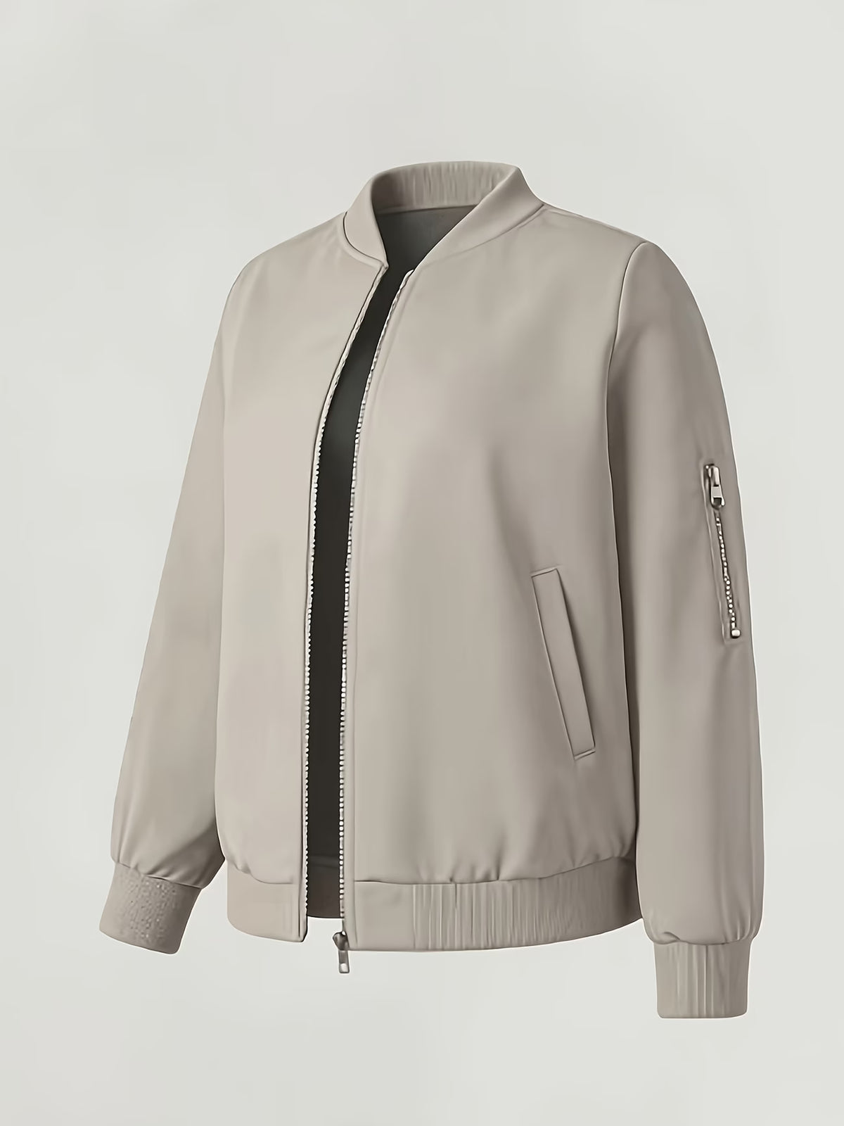 Women's Plus Size Bomber Jacket with Zipper and Soft Fabric