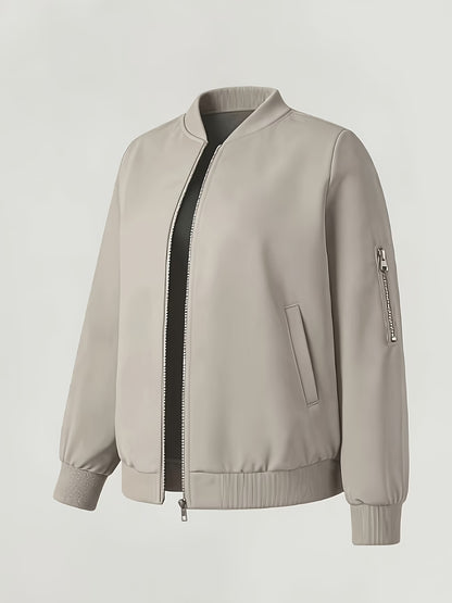 Women's Plus Size Bomber Jacket with Zipper and Soft Fabric