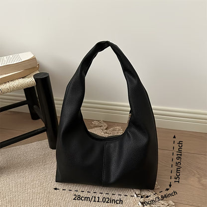Women's Minimalist Black Faux Leather Shoulder Bag
