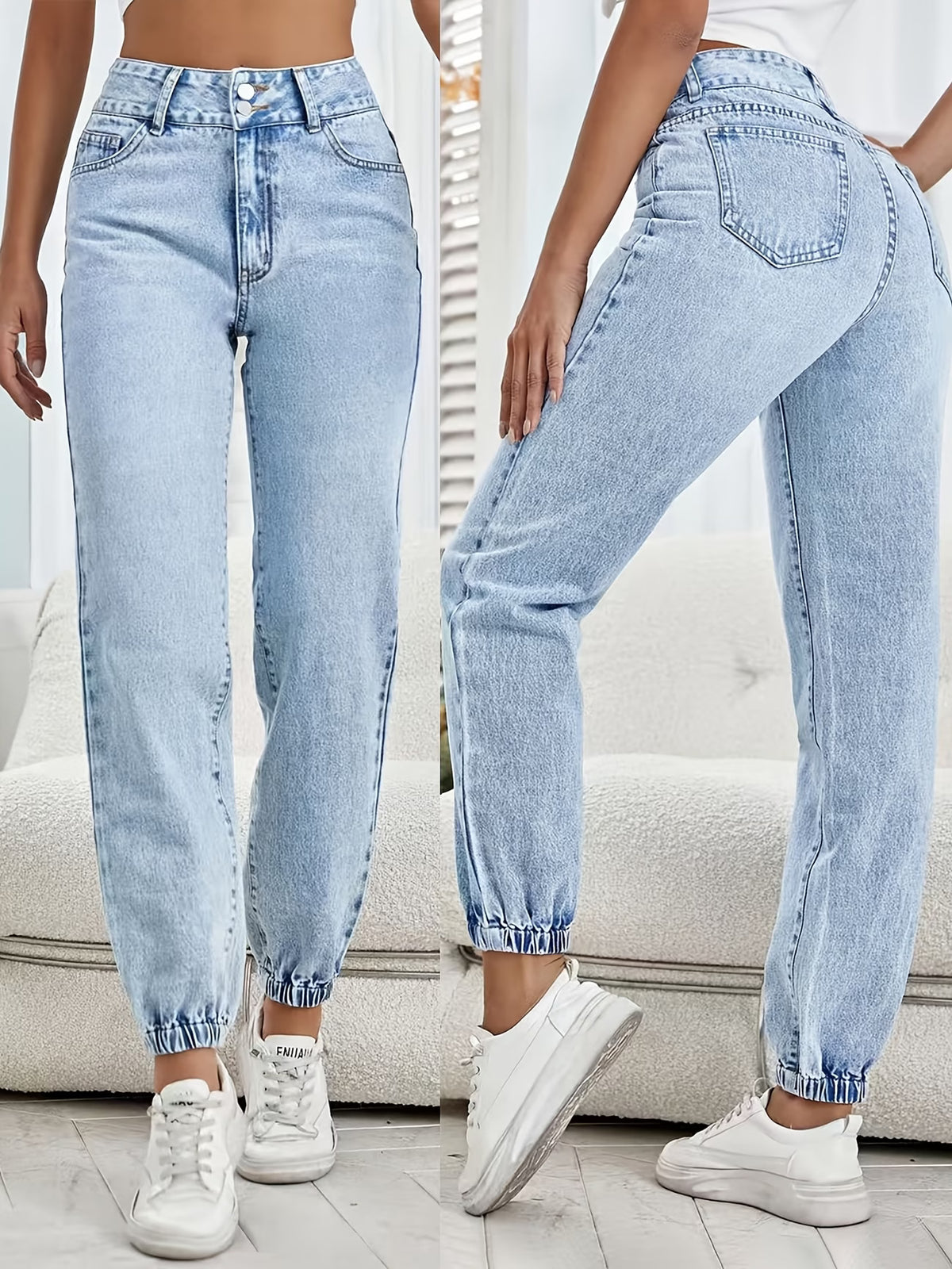 Women's High Waist Acid Wash Boyfriend Jeans