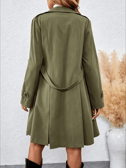 Women's Long Trench Coat with Belt and Buttons