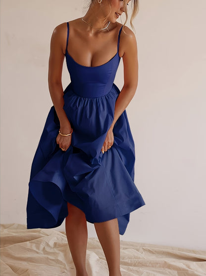 Women's Sleeveless Summer Midi Dress with Pleated Pockets
