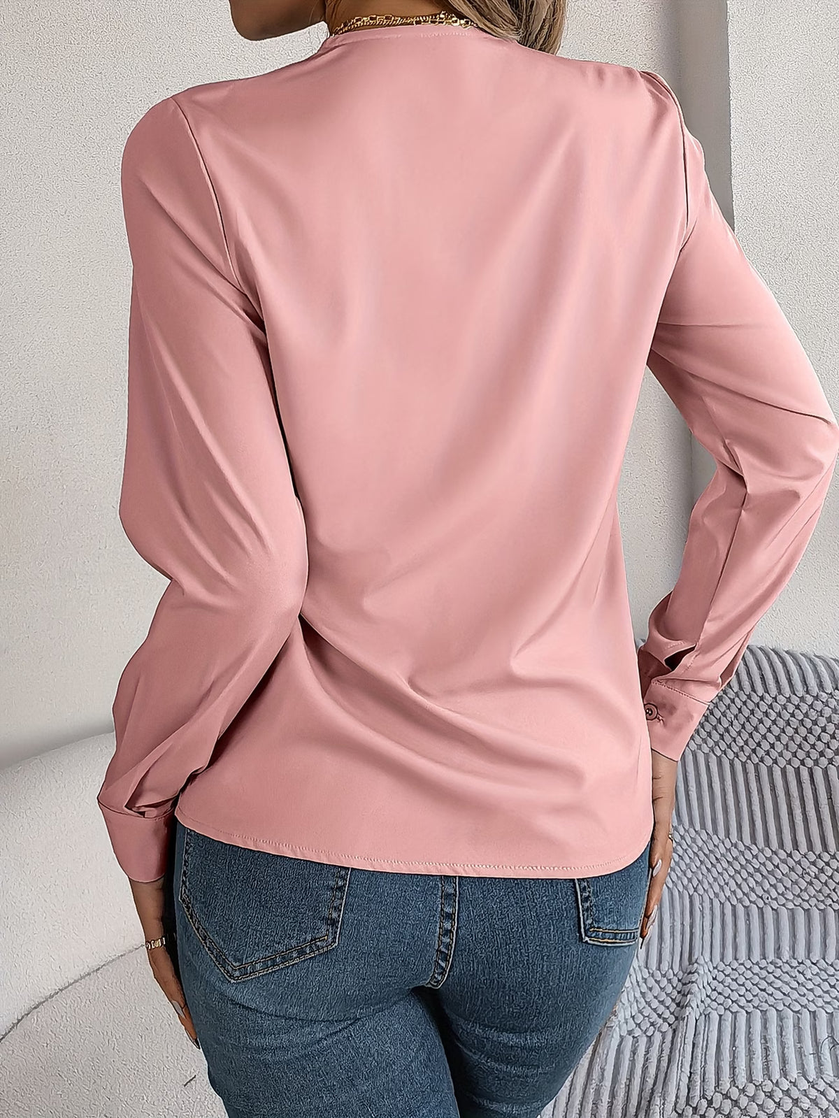 Women's Elegant V-Neck Blouse with Long Sleeves