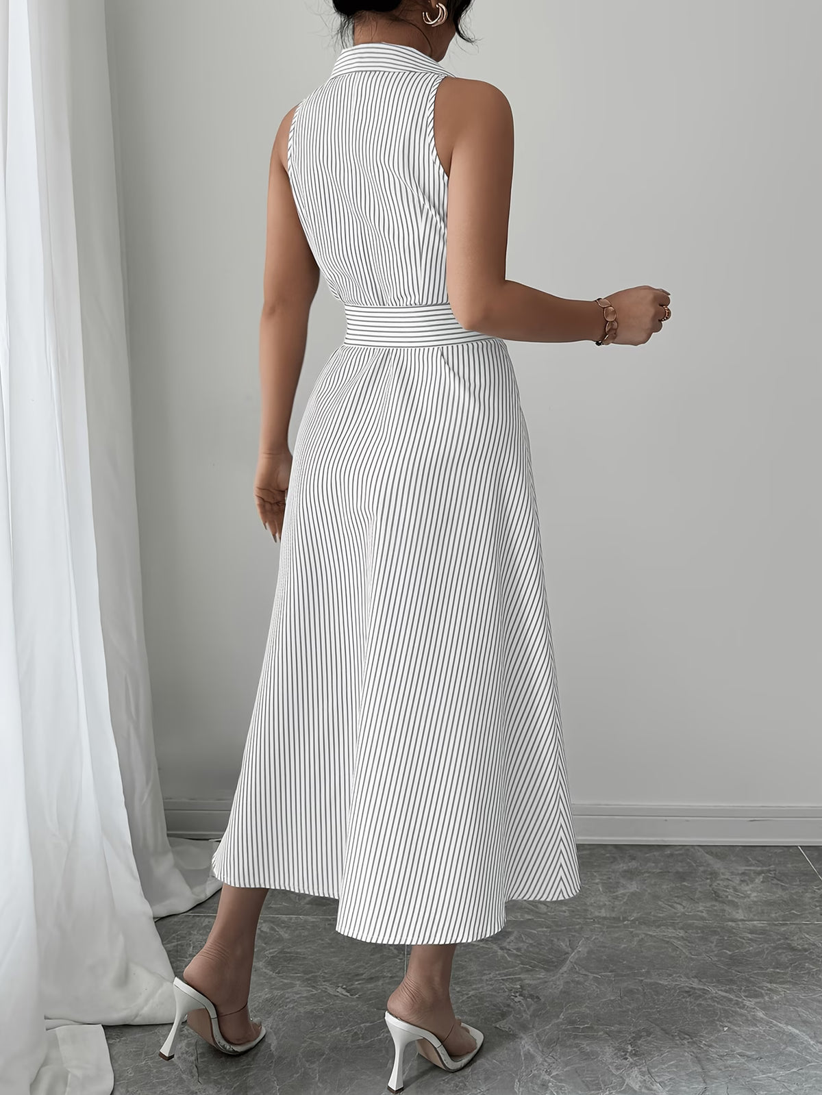Women's Tailored Midi Dress with Defined Waist