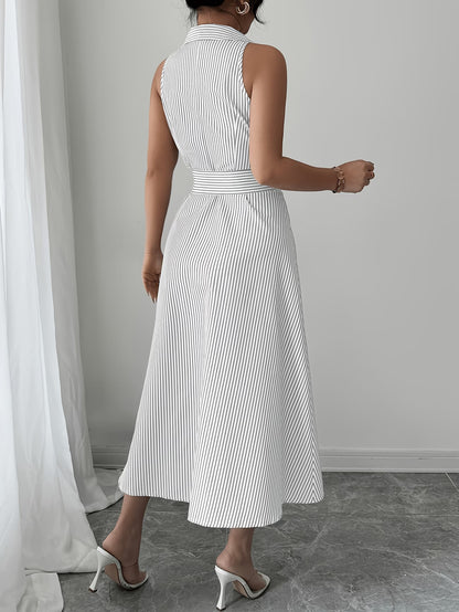 Women's Tailored Midi Dress with Defined Waist