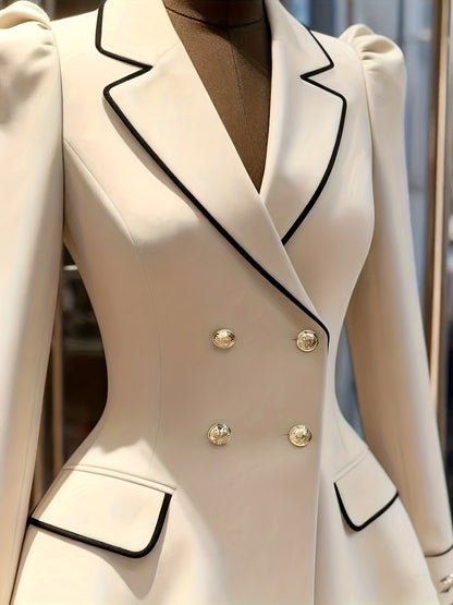 Women's Khaki Blazer with Defined Waist and Contrast Details