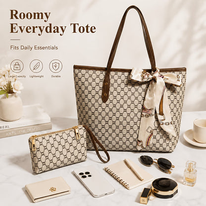 Women's 3-Piece PU Set with Tote Bag, Shoulder Bag, and Clutch