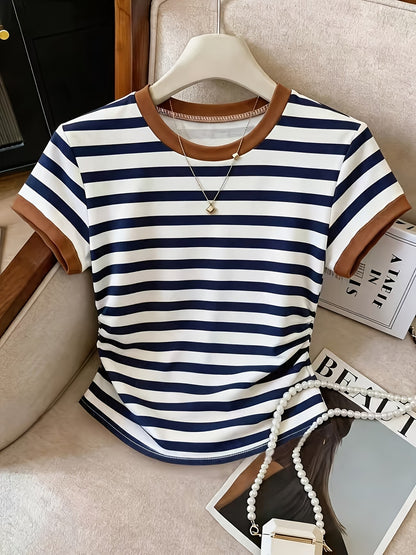 Women's Slim T-Shirt with Contrast Stripes