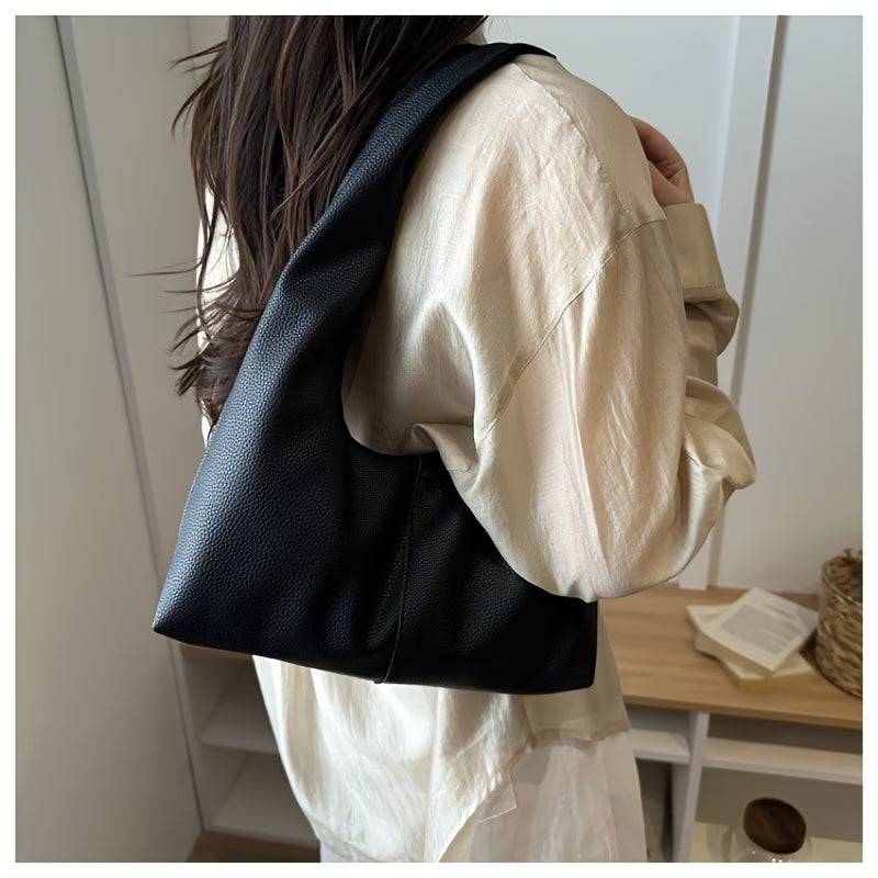 Women's Minimalist Black Faux Leather Shoulder Bag